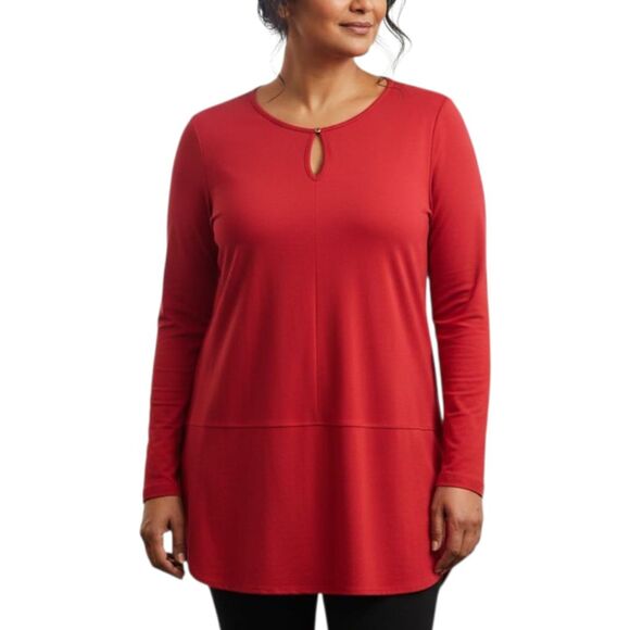 Lauren Ralph Lauren Modest Red Tunic Top  Long Sleeve Stretchy Knit Sz L - Picture 1 of 11